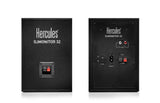 Vue arrière des enceintes Hercules DJMonitor 32 avec entrées RCA et bornier
