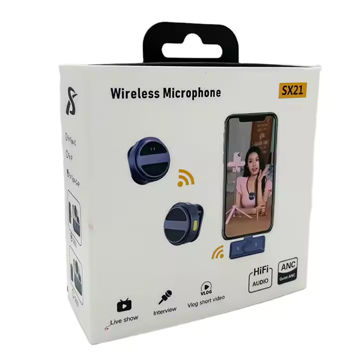 Microphone Lavalier Sans Fil SX21 Pour iPhone, Android avec Annulation du Bruit
