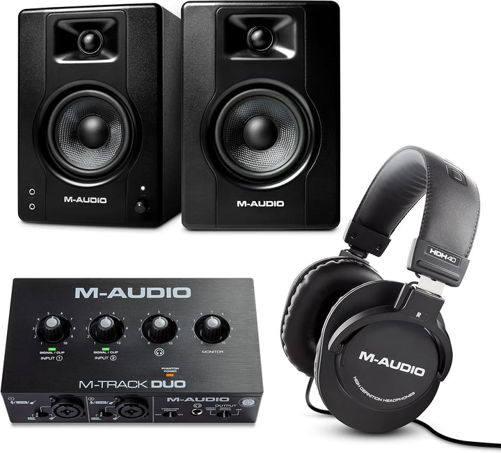 Ensemble M-Audio M-Track Duo, BX4 & HDH40 – Pack Interface Audio, Enceintes de Monitoring et Casque Studio