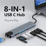 Adaptateur Multi-Port USB-C Baseus 8-en-1 – HDMI, RJ45, USB 3.0, SD/TF
