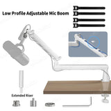 Bras de microphone réglable blanc avec élévateur