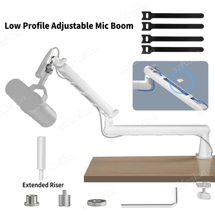 Bras de microphone réglable blanc avec élévateur